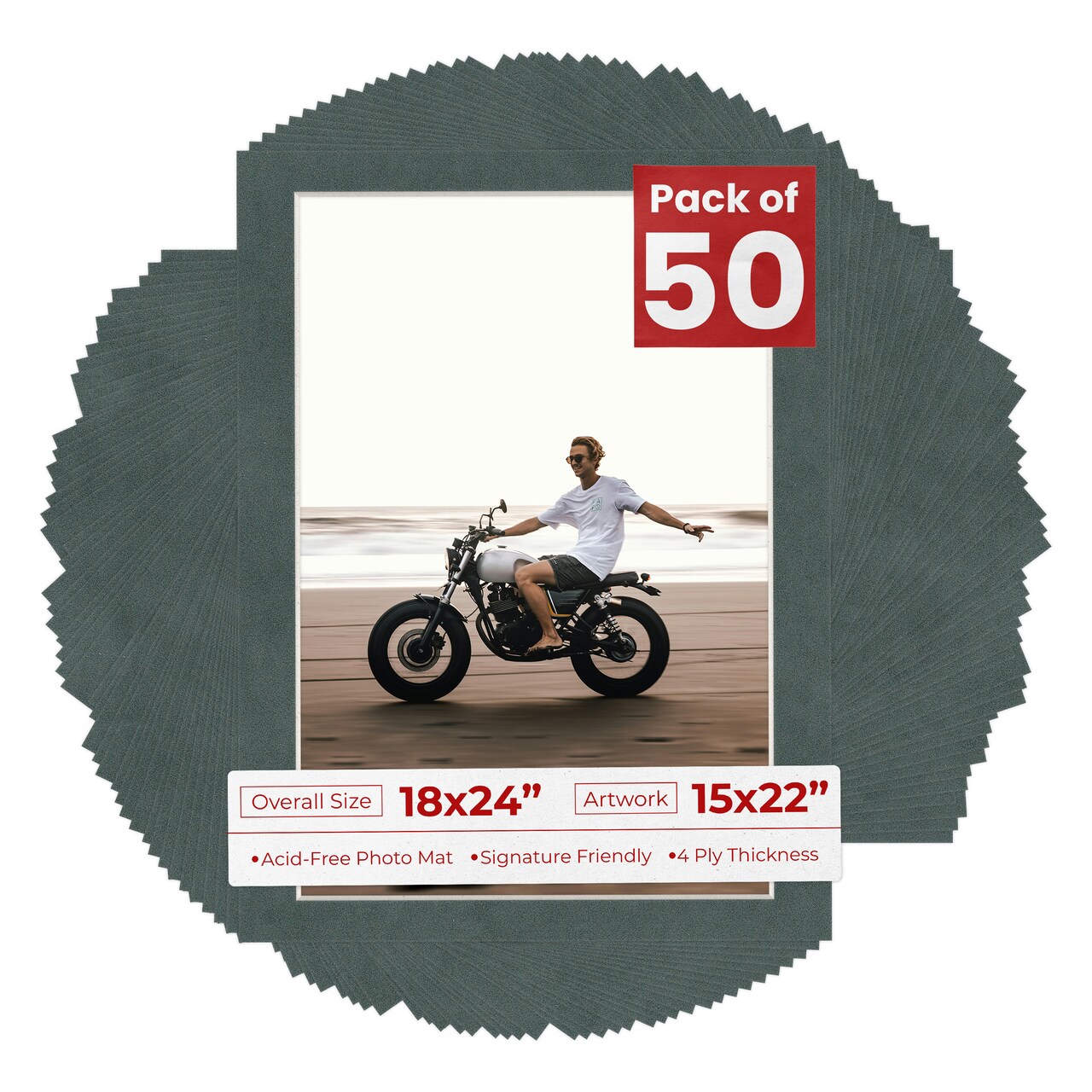 Dark Grey Suede Mat Board for 18x24 Frames - Fits 15x22 Photos